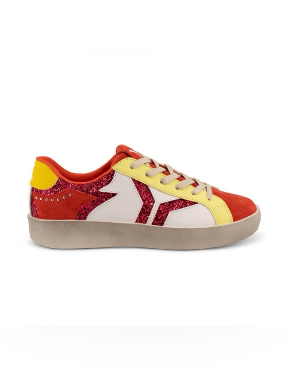 NEW! C.O.B Play Womens Leather Sneaker in neon flare with glitter wing size 10